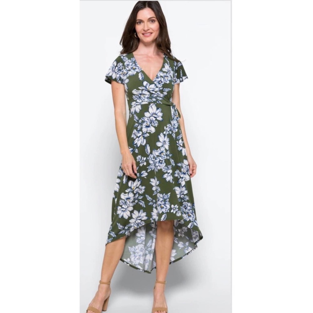 Fortune + Ivy Irene Green Floral Faux Wrap Maxi Dress Women’s SZ L